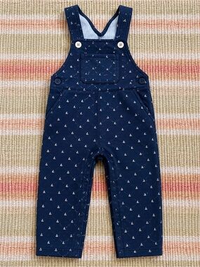 Petit Bateau Dark Blue Sailboat Pattern Overalls